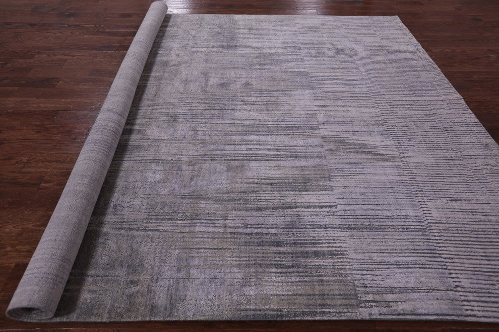 Abstract Wool and Silk Hand Knotted Rug 8' 11" X 11' 11" Q9043