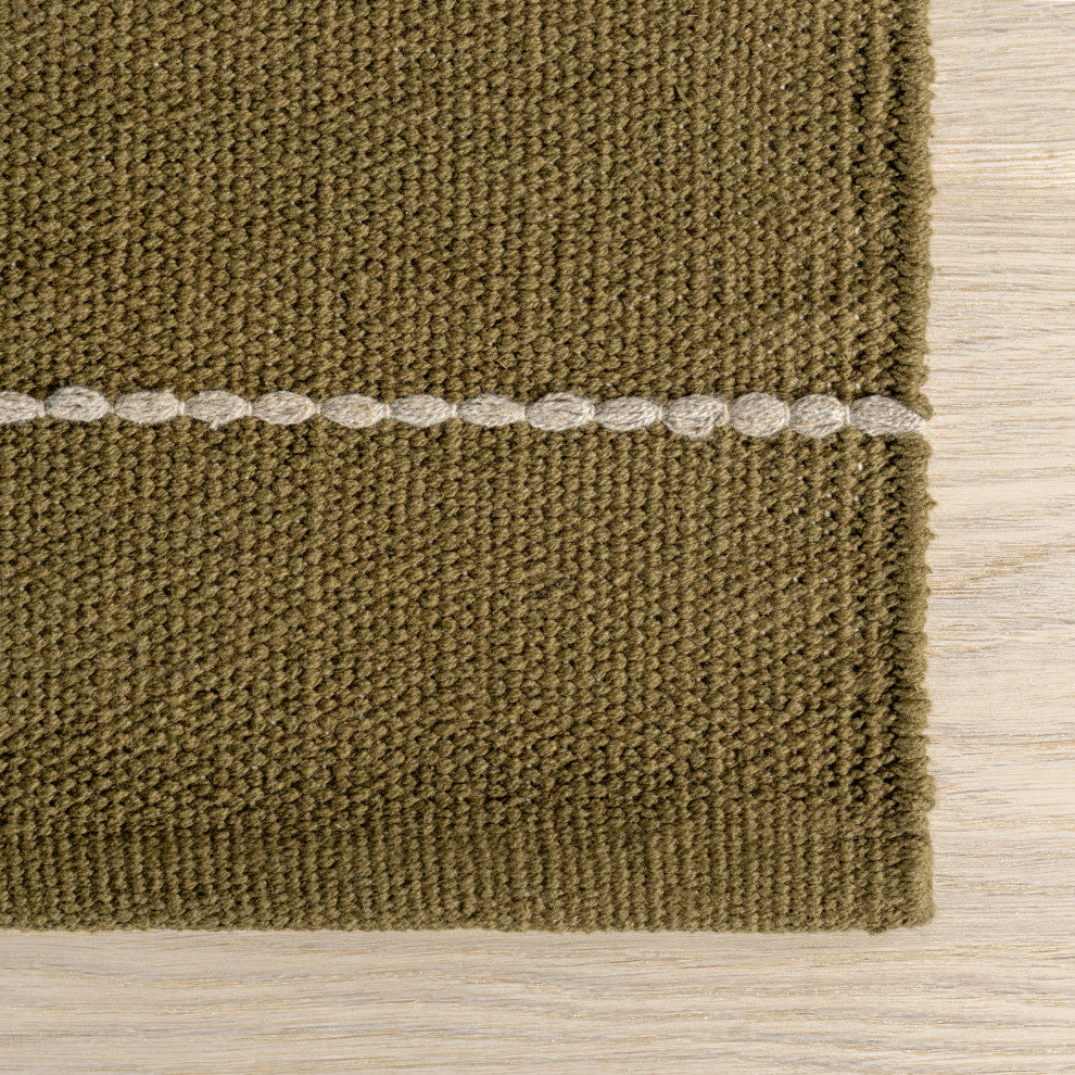 Nightwalk Striped Wool Area Rug, Olive Green 2'6"x8'