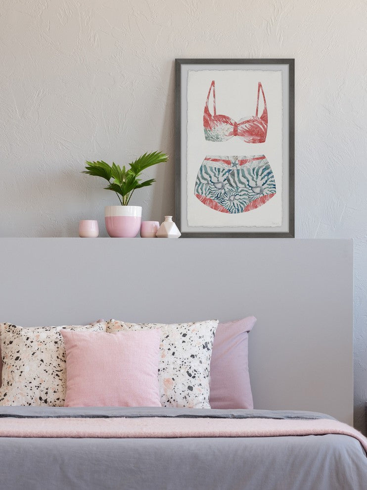 "Flamingo Summer Swimsuit" Framed Painting Print, 8"x12"