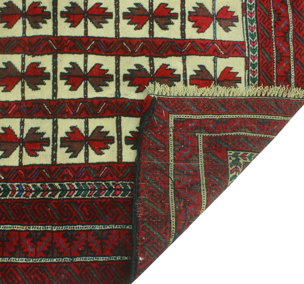 Fine Vintage Distressed Vito Ivory/Red Rug, 2'9x3'9