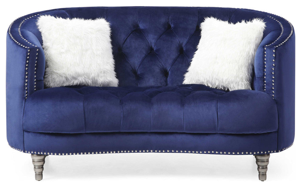 Dania 64 in. W Flared Arm Velvet Straight Sofa, Blue