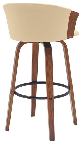 Armen Living Diana 30" Swivel Wood & Faux Leather Bar Stool in Walnut/Cream