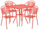 28" Square Coral Indoor-Outdoor Steel Patio Table Set with 4 Round Back Chairs