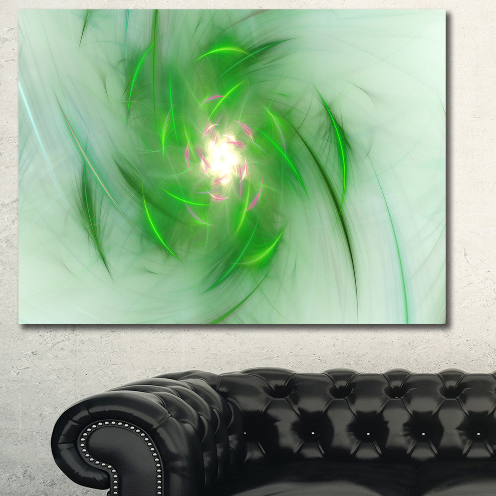 Green on White Fractal Whirlpool, Abstract Wall Art Canvas, 40x30
