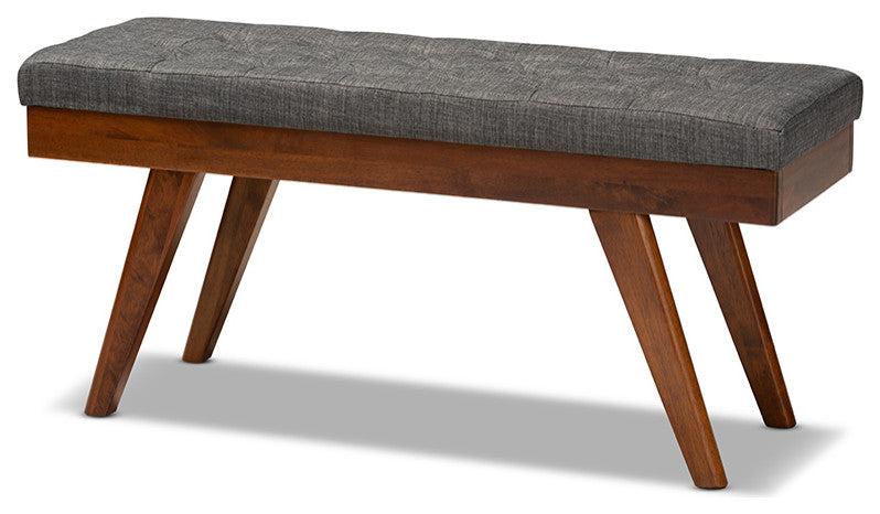 Alona Mid-Century Modern Medium Gray Fabric Upholstered Wood Dining Bench