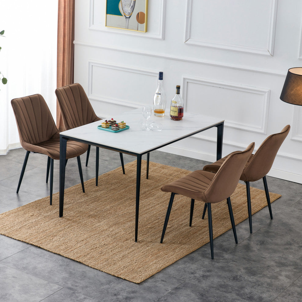 20 in.W Indoor Velvet 4 Dining Chairs with Cushions and Coated Legs, Brown