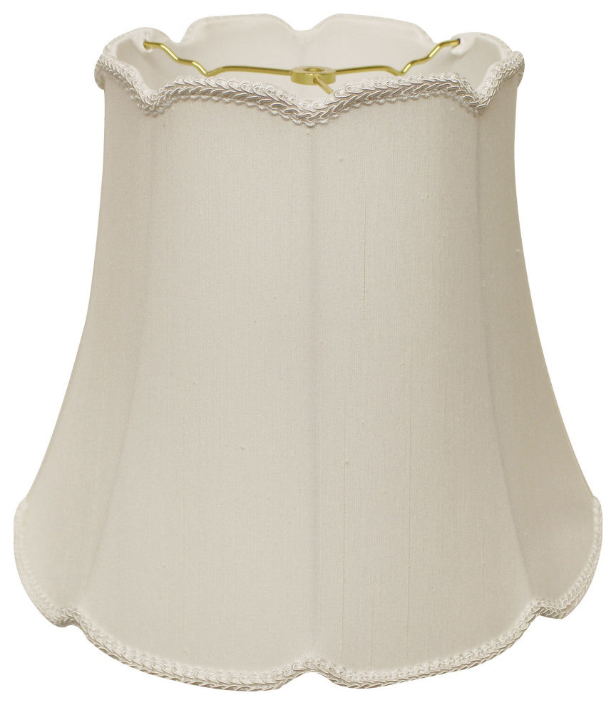 18" White Empire Slanted Cylinder Scroll Edge Silk Lampshade