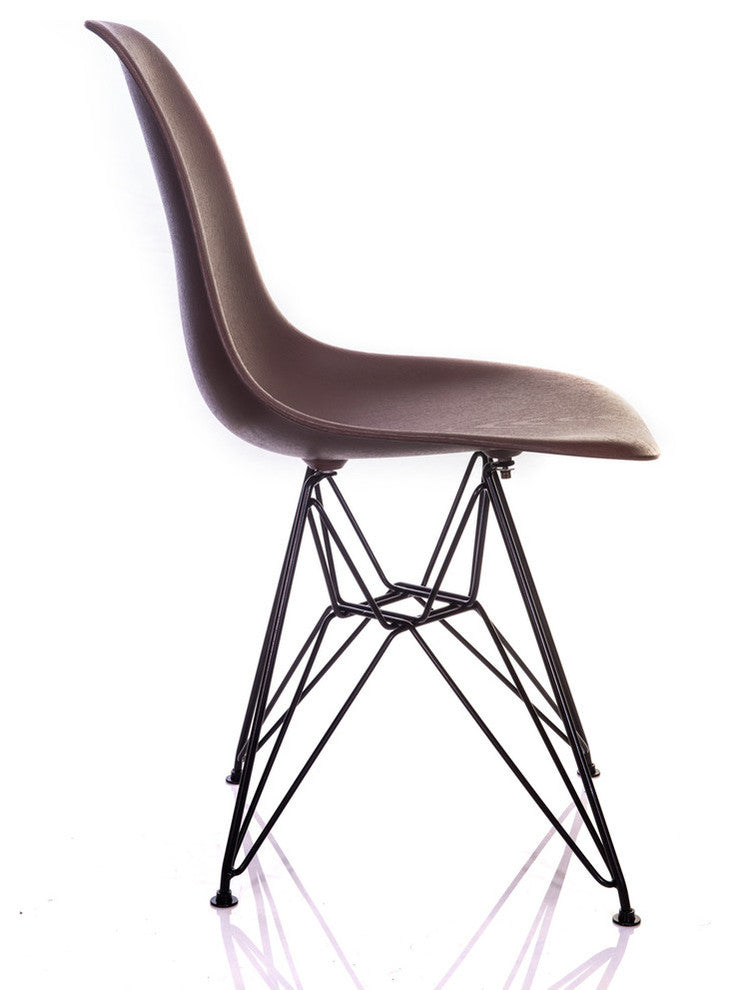 Nature Series Brown Wood Grain DSR Mid-Century Modern Chair, Black Steel Leg