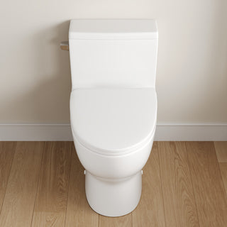 White One-Piece Toilet Comfortable Seat Height Single Efficient Flush 1.28 GPF