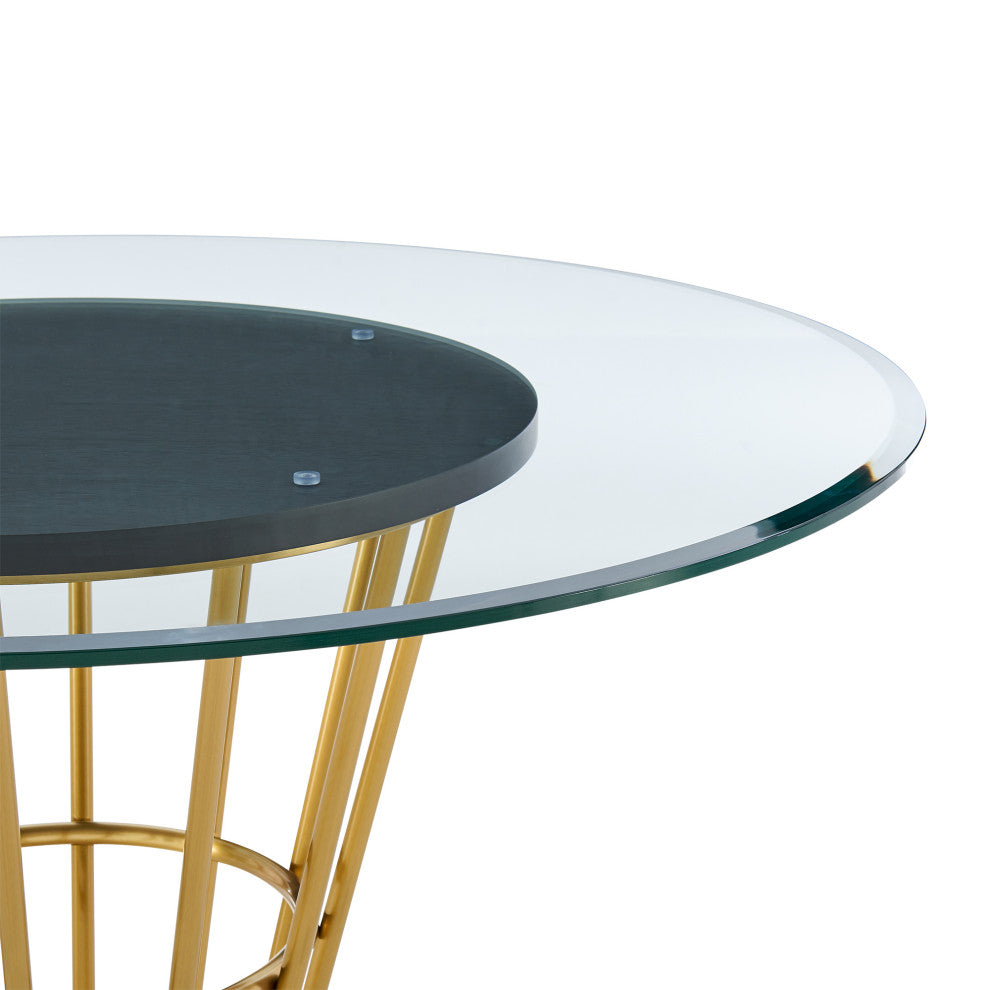 Veronica 48" Round Glass Tabletop Gold Stainless Steel Base Dining Table