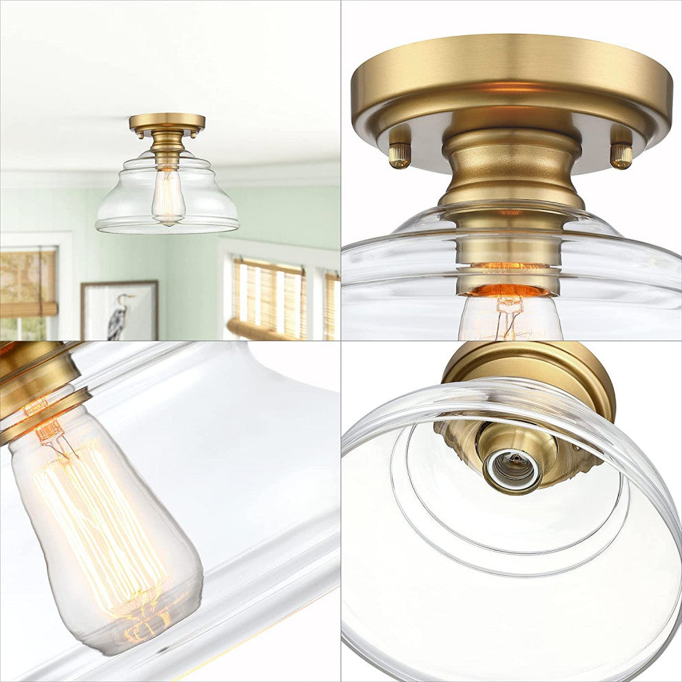 Farmhouse Glass Semi Flush Mount Ceiling Light, Industrial