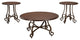 Scrolled Metal Base Tables with Round Wooden Top, Set of Three, Brown and Bronze