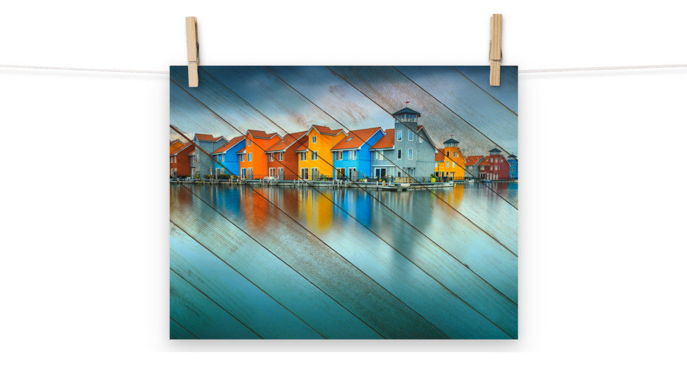 Faux Wood Blue Morning at Waters Edge Groningen Unframed Wall Art Prints, 11" X 14"