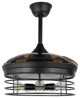 42" Black Industrial Retractable Ceiling Fan with Remote and Light Kit, Black