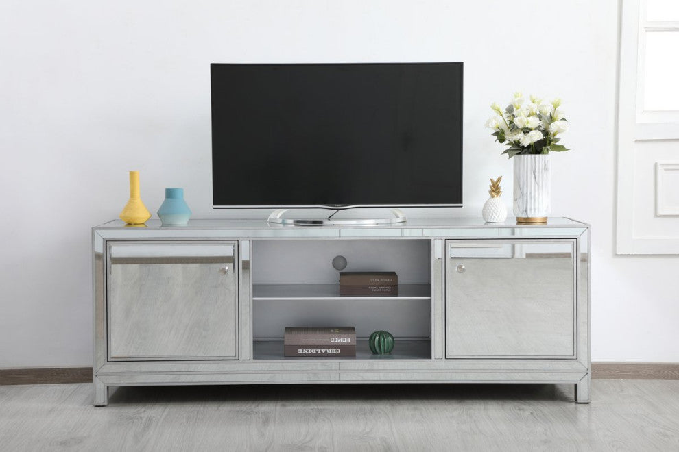 Elegant MF70172S Reflexion 72" Mirrored Tv Stand, Antique Silver