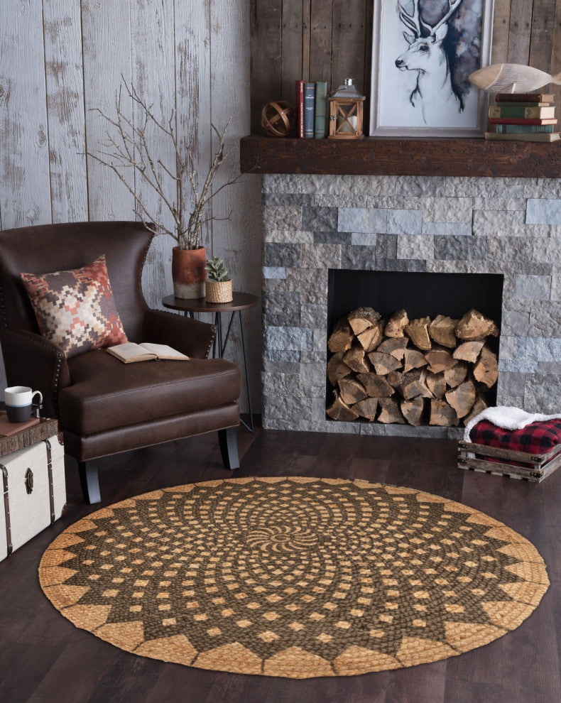 6" Round Brown Geometric Medallion Area Rug