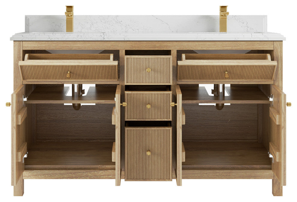 Sonoma 60 Double Bathroom Vanity in Light Natural Teak with 1.5" Empira Quartz