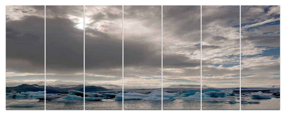 Ice of Jokulsarlon Lagoon, Landscape Canvas Art Print, 83"x32", 7 Panels