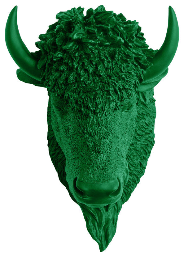 Faux Taxidermy Bison Head Wall Mount, Green