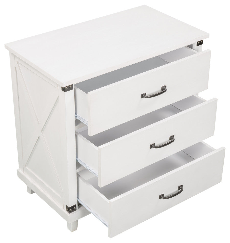 Wood 3-Drawer Nightstand, White, 28" Tall