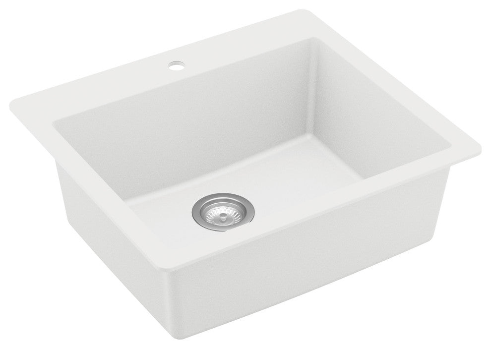 Karran QT-820 Top Mount 25" Single Bowl Quartz Kitchen Sink Kit, White