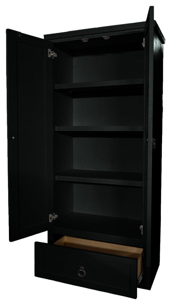 Rustic Kitchen Pantry Cabinet With Drawer, Black