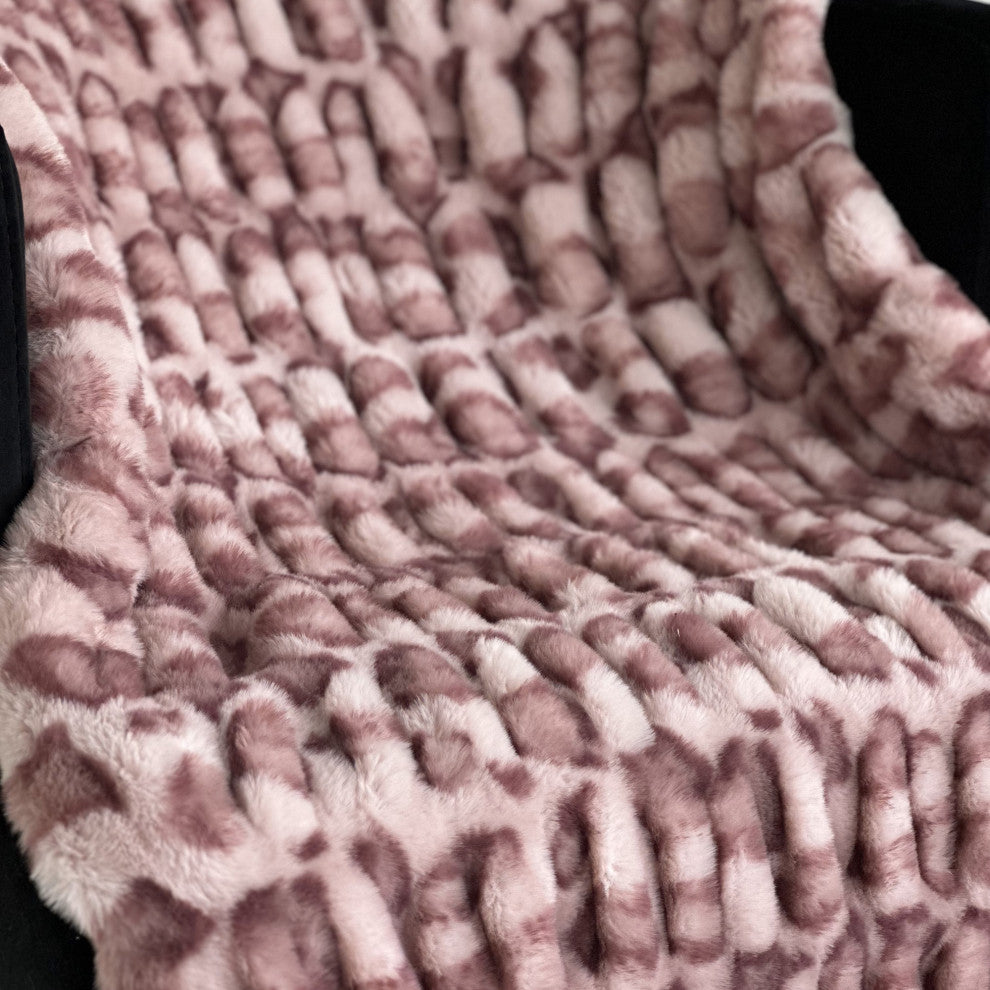 Plutus Pink Leopard Faux Fur Luxury Throw Blanket, Throw 60"W x 72"L