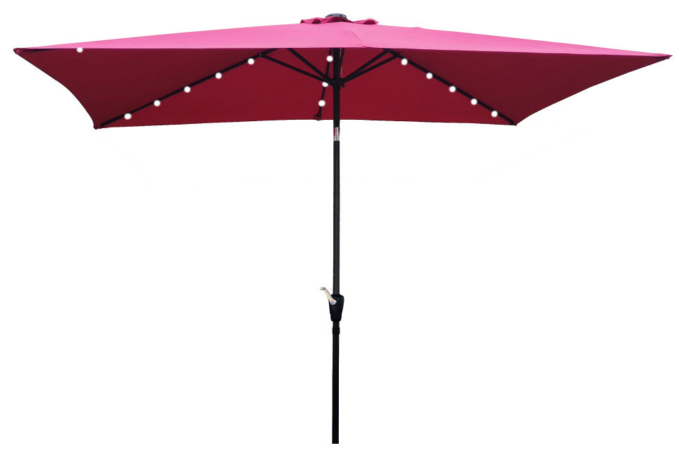 Rectangular 10' Patio Solar LED Lighted Outdoor Market Umbrella, Burgundy