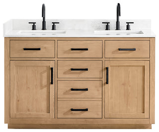 Gavino Vanity with Grain White Composite Stone Top, Light Brown/Matte Black, 54", No Mirror