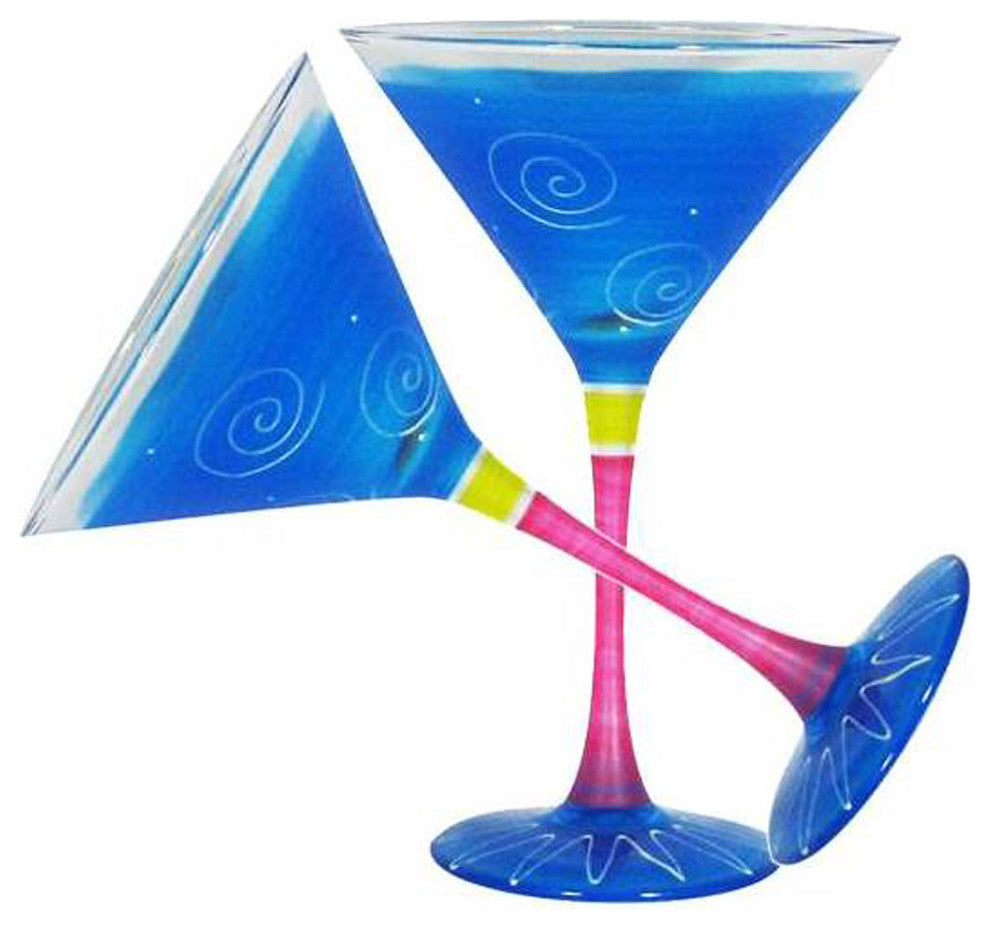 Frosted Curl Turquoise Martini Glasses, Set of 2