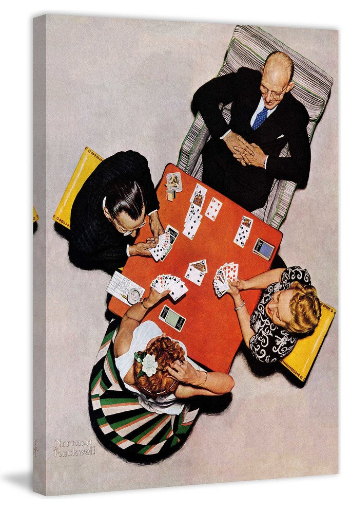 "Bridge Game" Painting Print on Canvas by Norman Rockwell