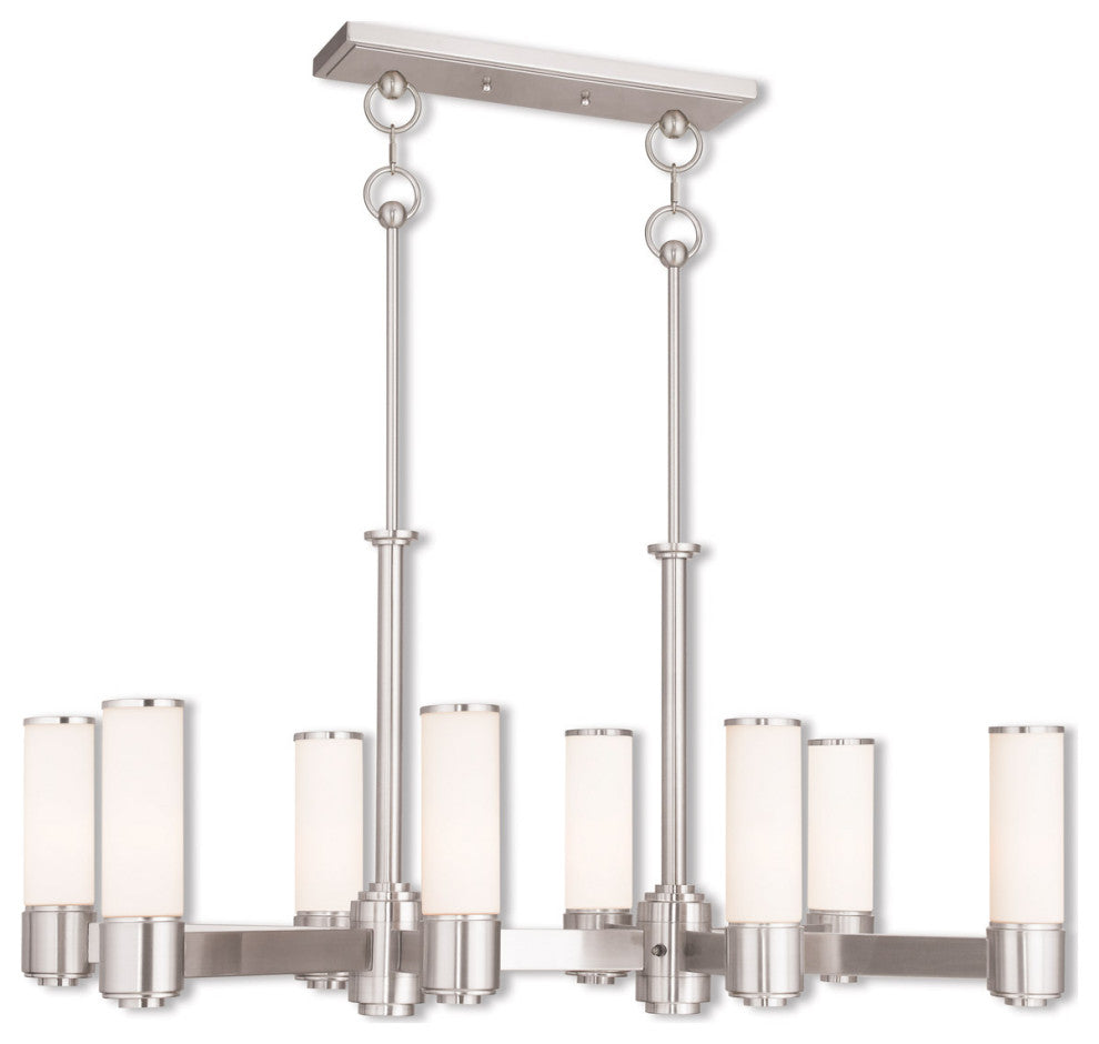 Livex 52108-91 8-Light Brushed Nickel Linear Chandelier, Brushed Nickel
