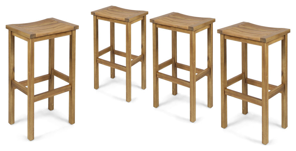 GDF Studio Cassie Outdoor 30" Acacia Wood Barstools, Natural, Set of 4