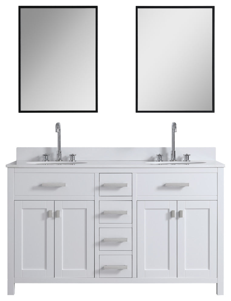 London 60-in White Bathroom Vanity Base Cabinet Without Top