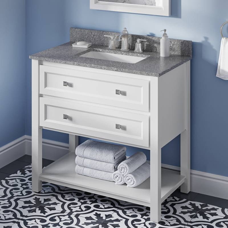 Adler Transitional 36" White Vanity, Boulder Cultured Marble Vanity Top