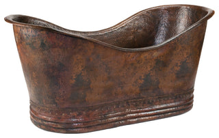 67" Hammered Copper Double Slipper Bathtub & Drain Package