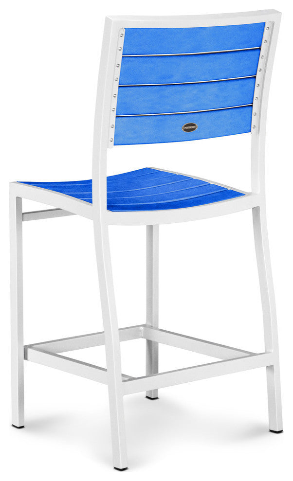 Euro Counter Side Chair, Satin White, Pacific Blue