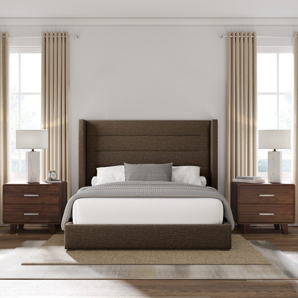 Nativa Interiors Aylet Horizontal Channel Tufted Bed, Brown, Queen, Medium Headboard