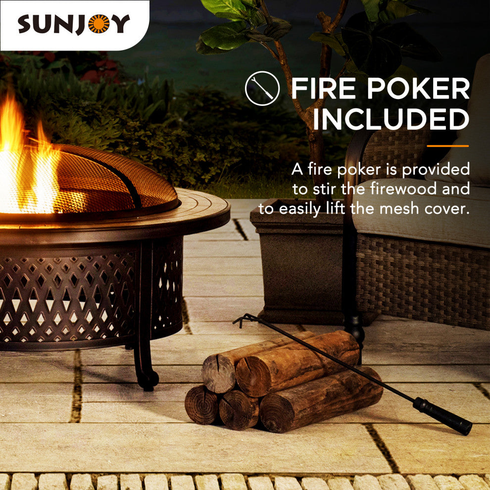 Sunjoy 40" Round Wood Burning Firepit Table for Outside