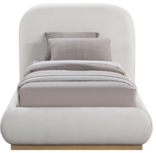 Vaughn Bed, Cream, Twin, Chenille Fabric, Natural Finish