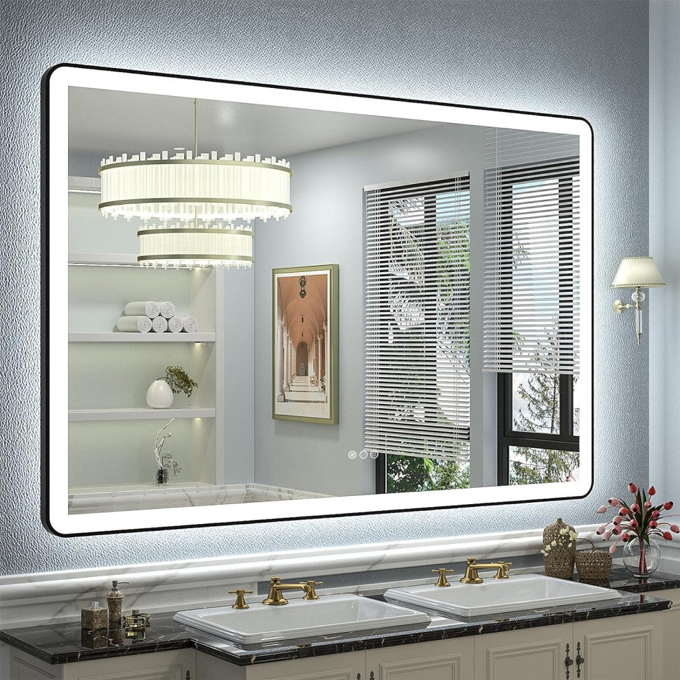 Dyconn Faucet M22 Black Frame Wall Mounted LED Bathroom Vanity Mirror, 4836