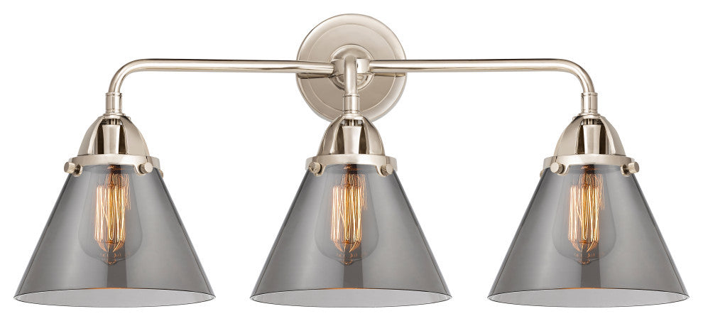 Large Cone Bath Vanity Light, Polished Nickel, Plated Smoke, Plated Smoke