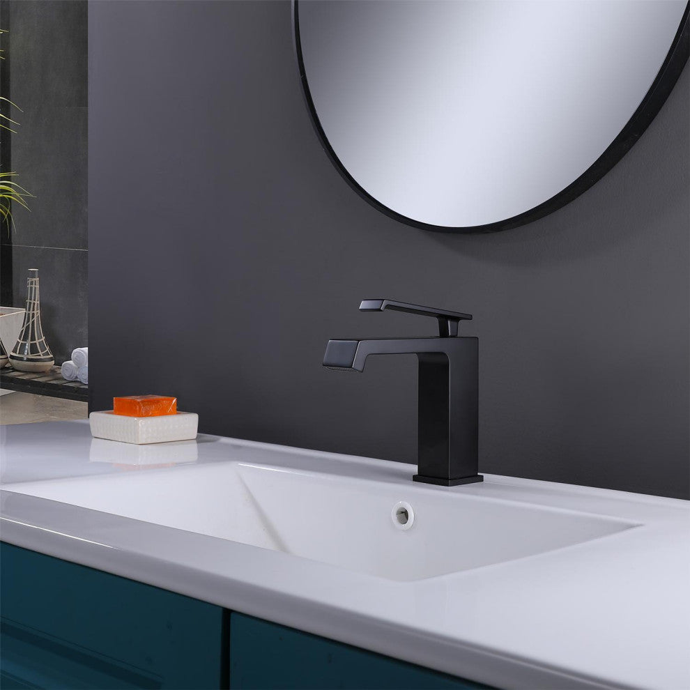 Deck Mounted Single Hole Bathroom Sink Faucet, Matte Black
