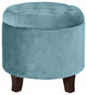 Benzara BM194925 Velvet Wooden Ottoman With Hidden Storage, Blue and Brown