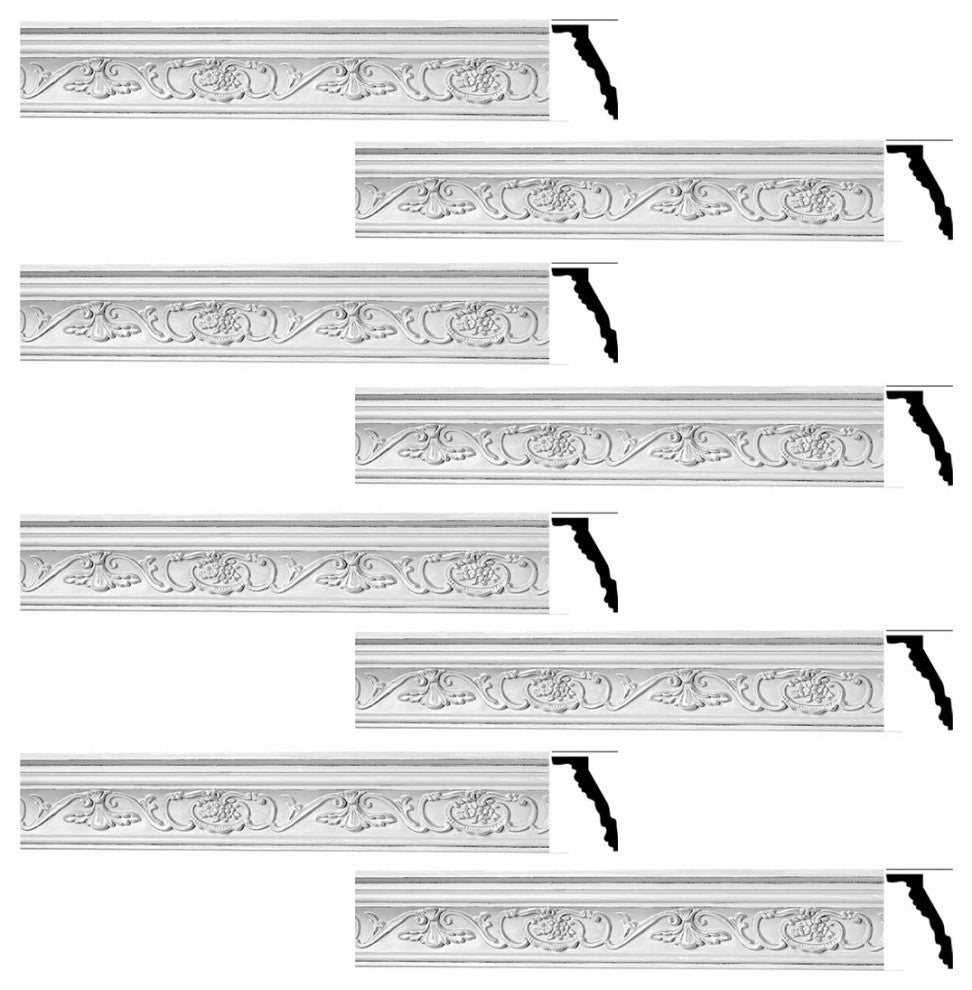 Ornate Cornice White Urethane Vineyard Design 8 Pieces Totaling 627" Length