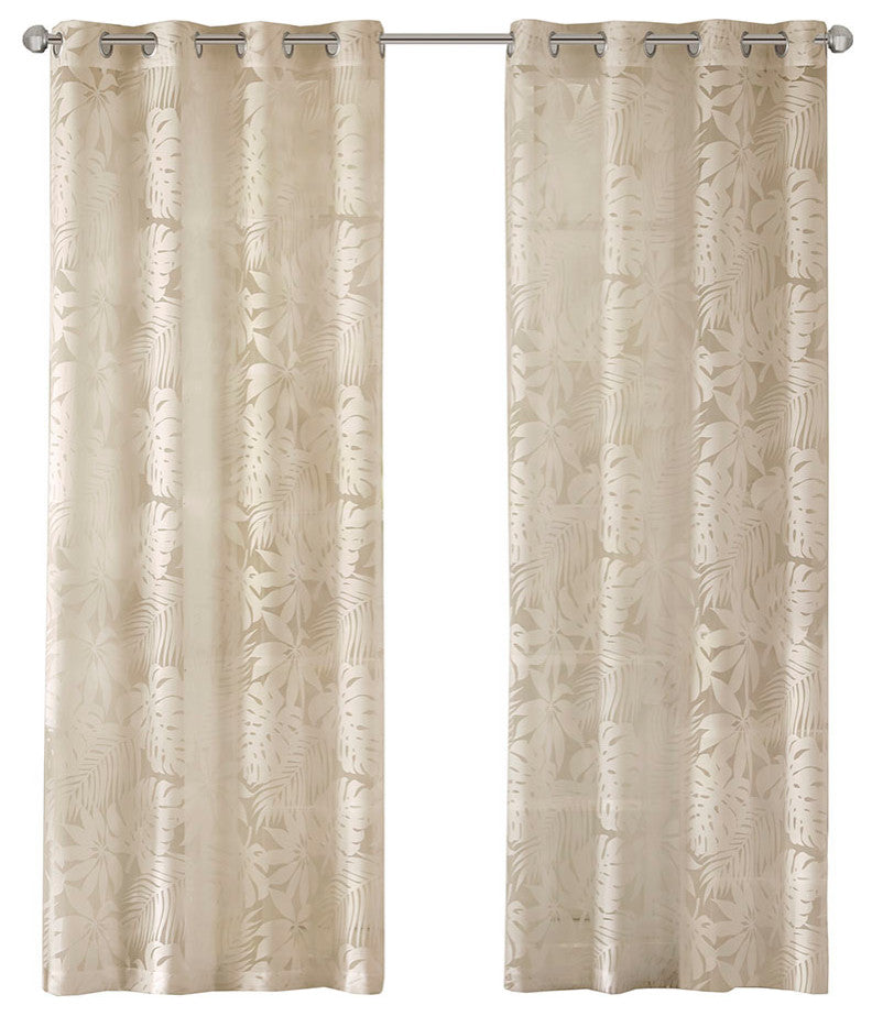 Madison Park Leilani Botanical Burnout Palm Leaf Sheer Window Panel, Natural, 50