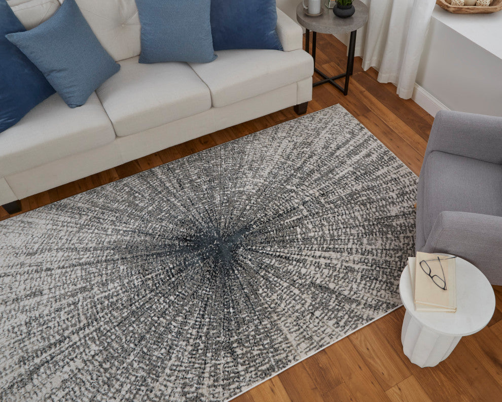 Orin Modern Abstract, Ivory/Gray/Blue, 5'x8' Area Rug