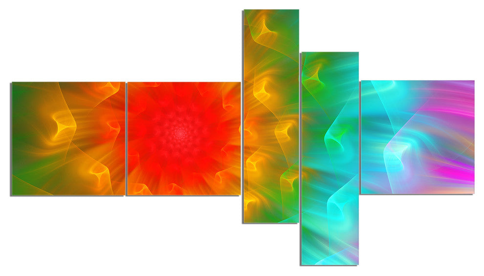 Large Red Alien Fractal Flower, Floral Art Canvas Print, 60"x32", 5 panels
