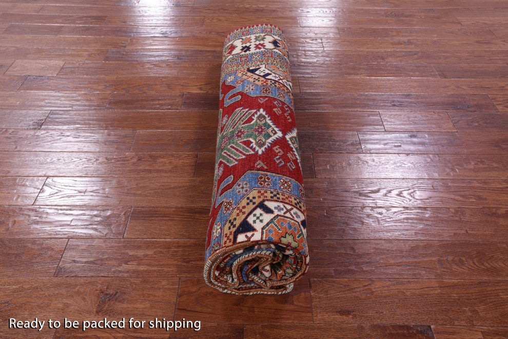 8' 1" X 10' 1" Super Kazak Geometric Handmade Wool Rug Q10535