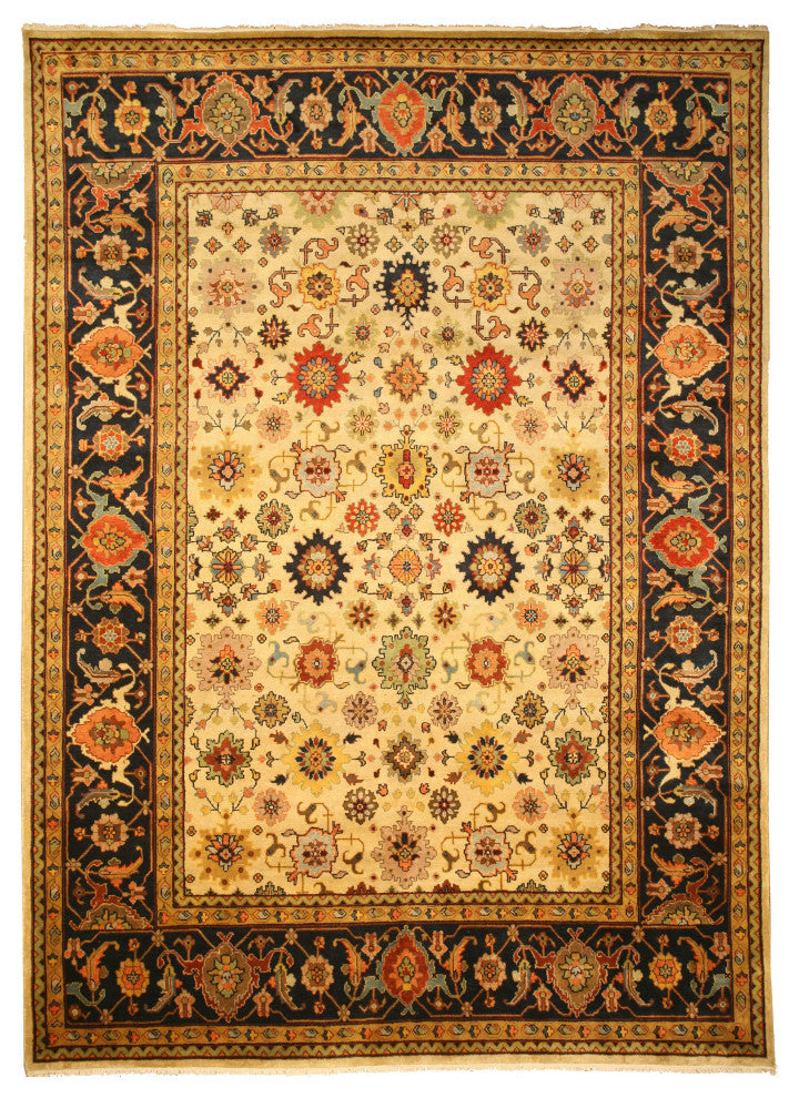 Hand-knotted Wool Ivory Traditional Oriental Super Mahal Rug, 9' X 12'